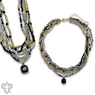 Gold tone and glass bead necklace with Austrian crystal