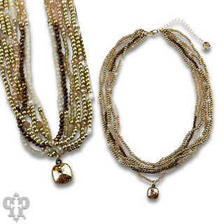 Gold tone and glass bead necklace with Austrian crystal