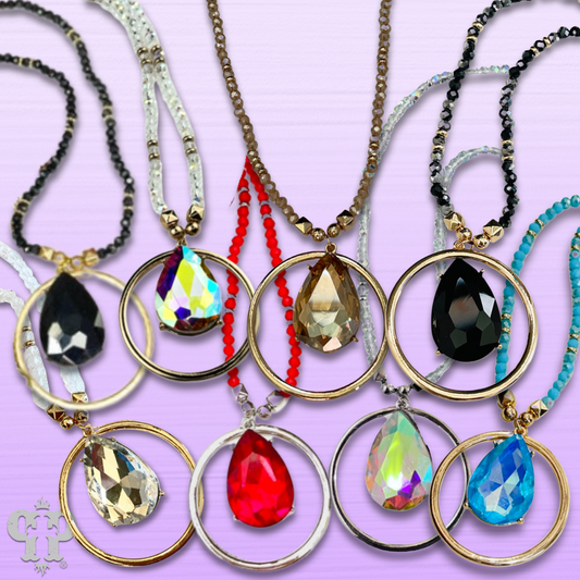 Bead and chain necklace with large rhinestone charm, last call
