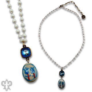 Ceramic flower charm necklace with Austrian crystal