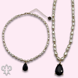 Freshwater pearl and teardrop pendant necklace - LC