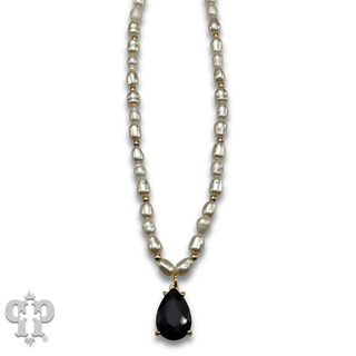 Freshwater pearl and teardrop pendant necklace - LC