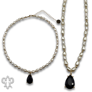 Freshwater pearl and teardrop pendant necklace - LC