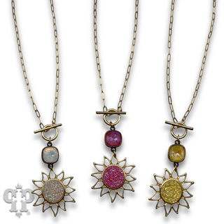 Sparkling druzy style sun pendant necklace a crystal from Swarovski®- LC