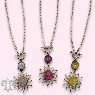 Sparkling druzy style sun pendant necklace a crystal from Swarovski®- LC
