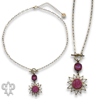 Sparkling druzy style sun pendant necklace a crystal from Swarovski®- LC