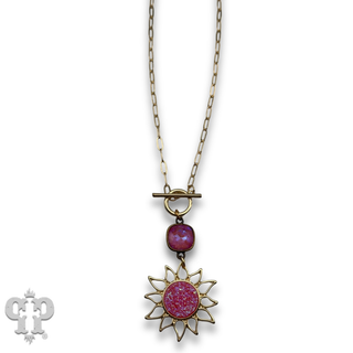 Sparkling druzy style sun pendant necklace a crystal from Swarovski®- LC