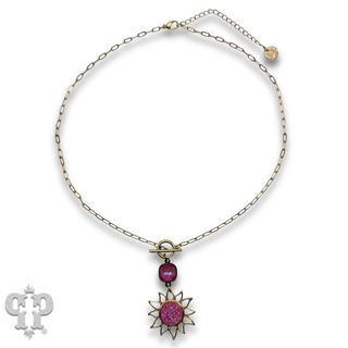 Sparkling druzy style sun pendant necklace a crystal from Swarovski®- LC