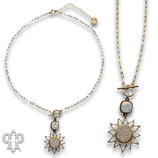 Sparkling druzy style sun pendant necklace a crystal from Swarovski®- LC