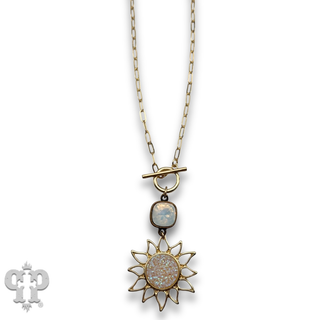 Sparkling druzy style sun pendant necklace a crystal from Swarovski®- LC