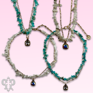 Chunky stone chip necklace with Austrian crystal