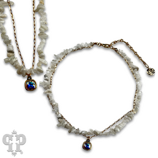 Chunky stone chip necklace with Austrian crystal