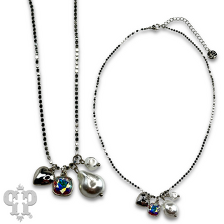 Pearl charm necklace with Austrian crystal