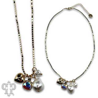 Pearl charm necklace with Austrian crystal