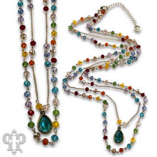 Faceted linked bead double strand necklace with Austrian crystal