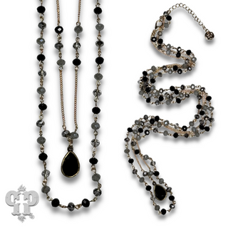 Faceted linked bead double strand necklace with Austrian crystal