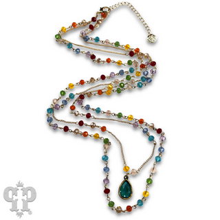 Faceted linked bead double strand necklace with Austrian crystal