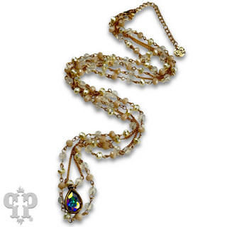Faceted linked bead double strand necklace with Austrian crystal