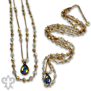 Faceted linked bead double strand necklace with Austrian crystal