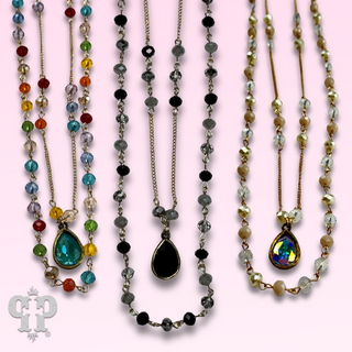 Faceted linked bead double strand necklace with Austrian crystal