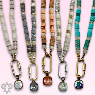 Stone disc and crystal bead necklace with Austrian crystal