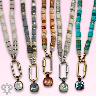 Stone disc and crystal bead necklace with Austrian crystal