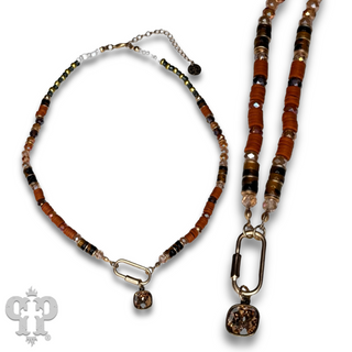 Stone disc and crystal bead necklace with Austrian crystal