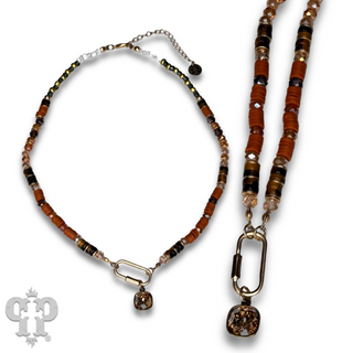 Stone disc and crystal bead necklace with Austrian crystal