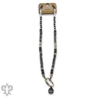 Stone disc and crystal bead necklace with Austrian crystal