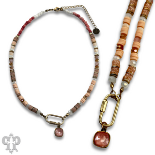 Stone disc and crystal bead necklace with Austrian crystal