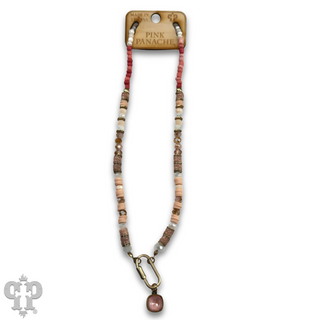Stone disc and crystal bead necklace with Austrian crystal