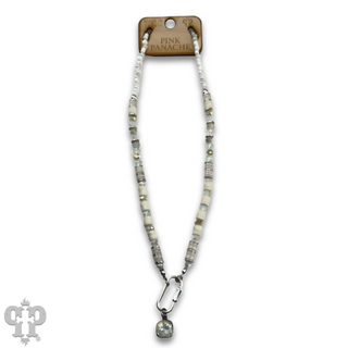 Stone disc and crystal bead necklace with Austrian crystal