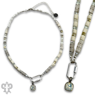 Stone disc and crystal bead necklace with Austrian crystal