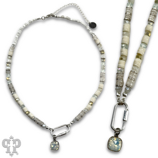 Stone disc and crystal bead necklace with Austrian crystal