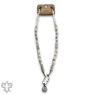 Stone disc and crystal bead necklace with Austrian crystal