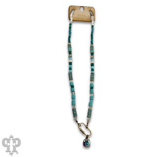 Stone disc and crystal bead necklace with Austrian crystal