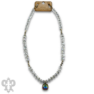 Faceted heishi bead necklace with Austrian crystal pendant