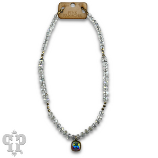 Faceted heishi bead necklace with Austrian crystal pendant