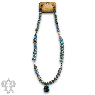 Faceted heishi bead necklace with Austrian crystal pendant