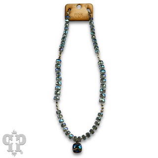 Faceted heishi bead necklace with Austrian crystal pendant