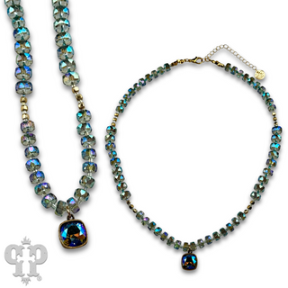 Faceted heishi bead necklace with Austrian crystal pendant