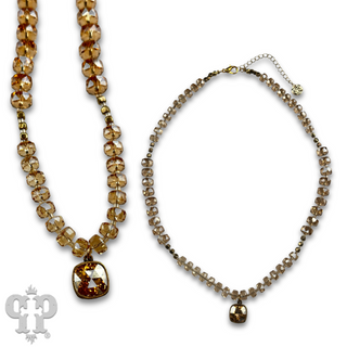 Faceted heishi bead necklace with Austrian crystal pendant