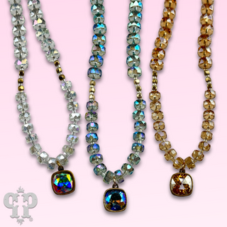 Faceted heishi bead necklace with Austrian crystal pendant