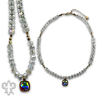 Faceted heishi bead necklace with Austrian crystal pendant
