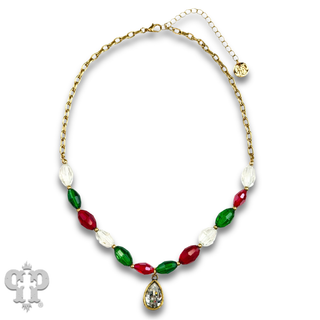 Faceted oval bead necklace with a crystal from Swarovski®- LC