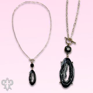 Druzy pendant necklace with Austrian crystal