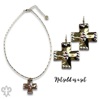 Shiny square cross necklace with Austrian crystals