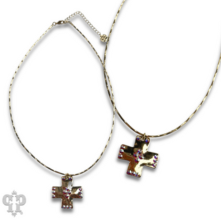 Shiny square cross necklace with Austrian crystals