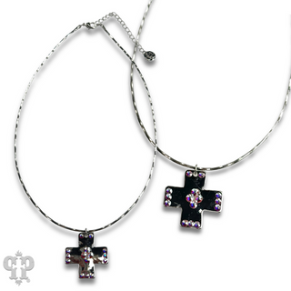 Shiny square cross necklace with Austrian crystals