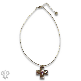 Shiny square cross necklace with Austrian crystals